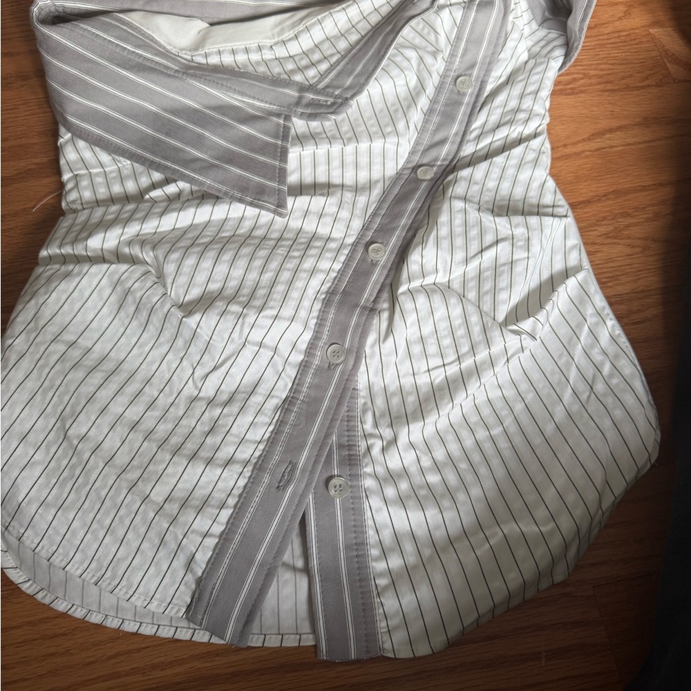 Zara White and Gray Striped Shirt